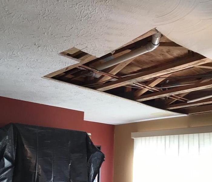 Ceiling damage due to busted pipe.