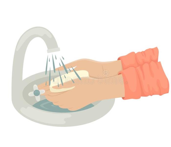A picture of hands washing with soap. 