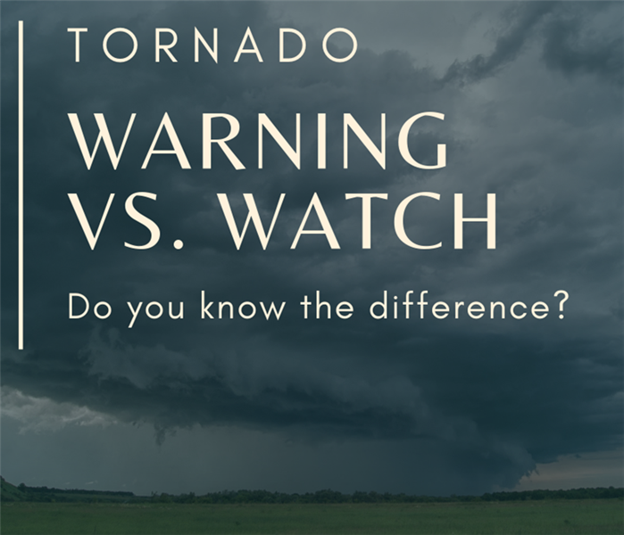 A picture of clouds with the words "Tornado warning vs watch, Do you know the difference?"